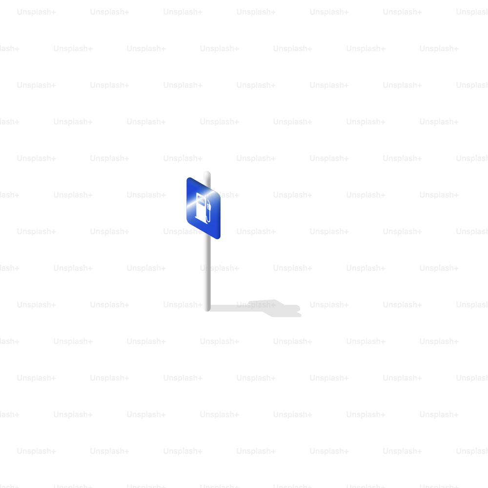 Blue sign with a white icon on a pole.