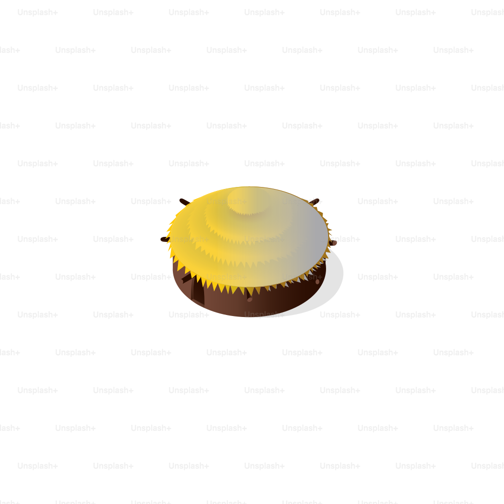 A stylized, isometric view of a yellow cake.