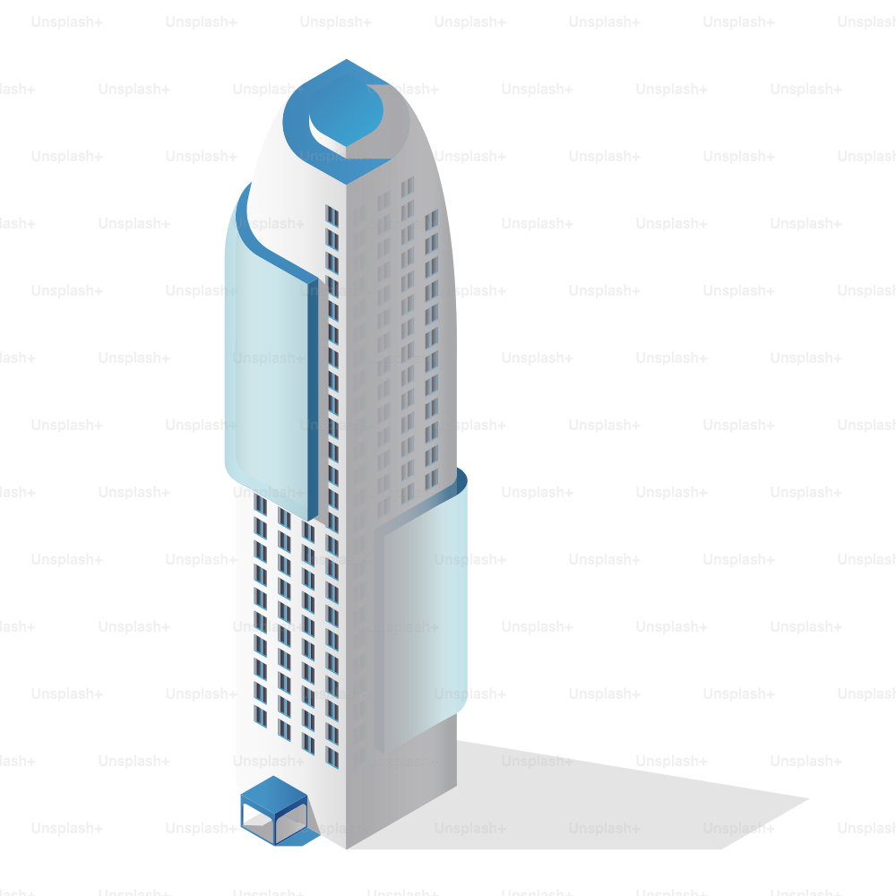 Modern skyscraper with curved blue accents