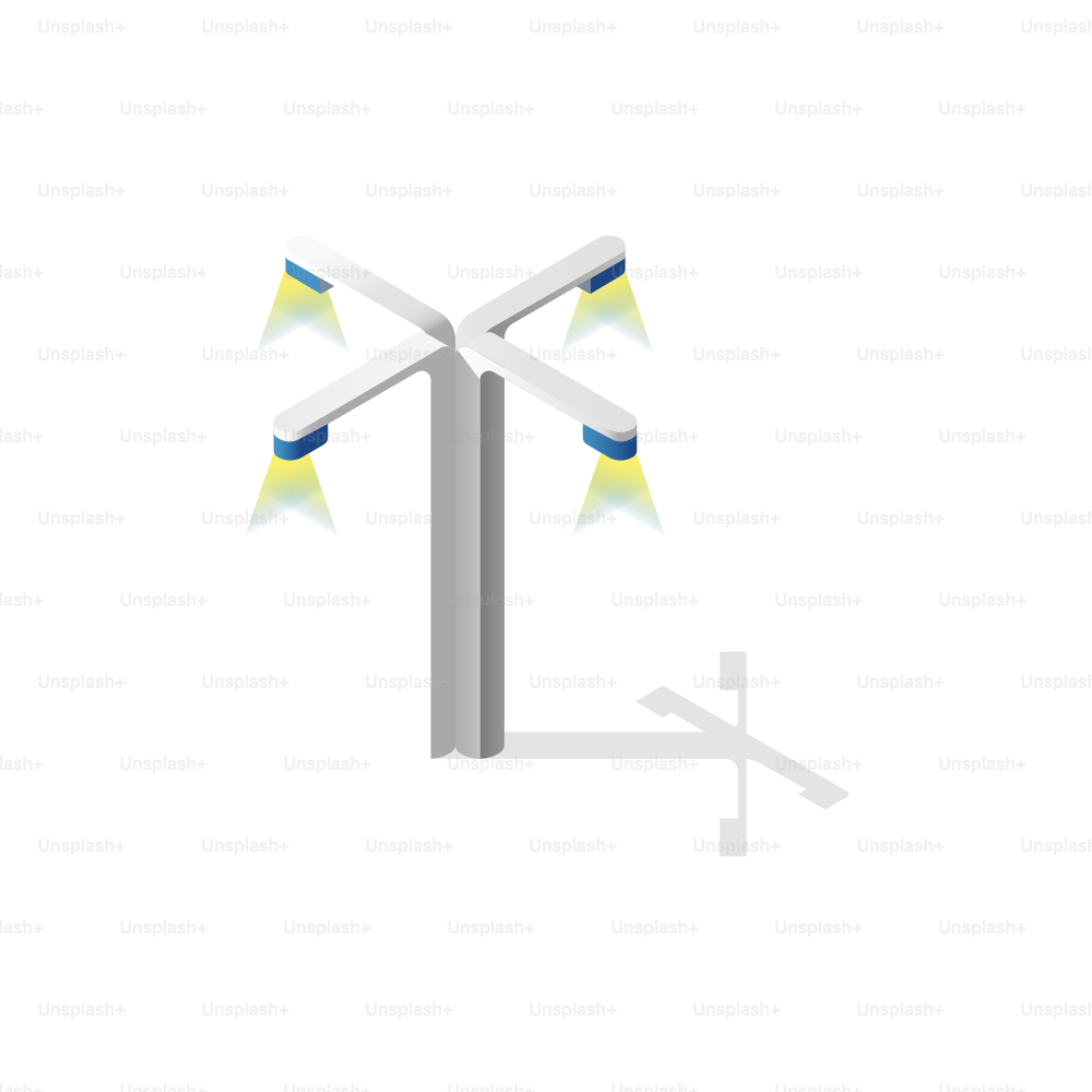 Modern street lamp with four lights and shadow.