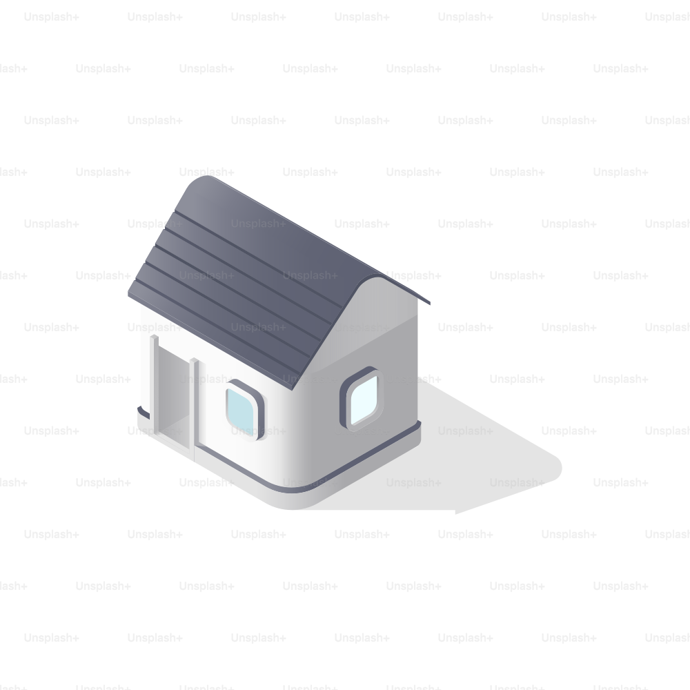 Una casa isométrica minimalista con tejado gris.