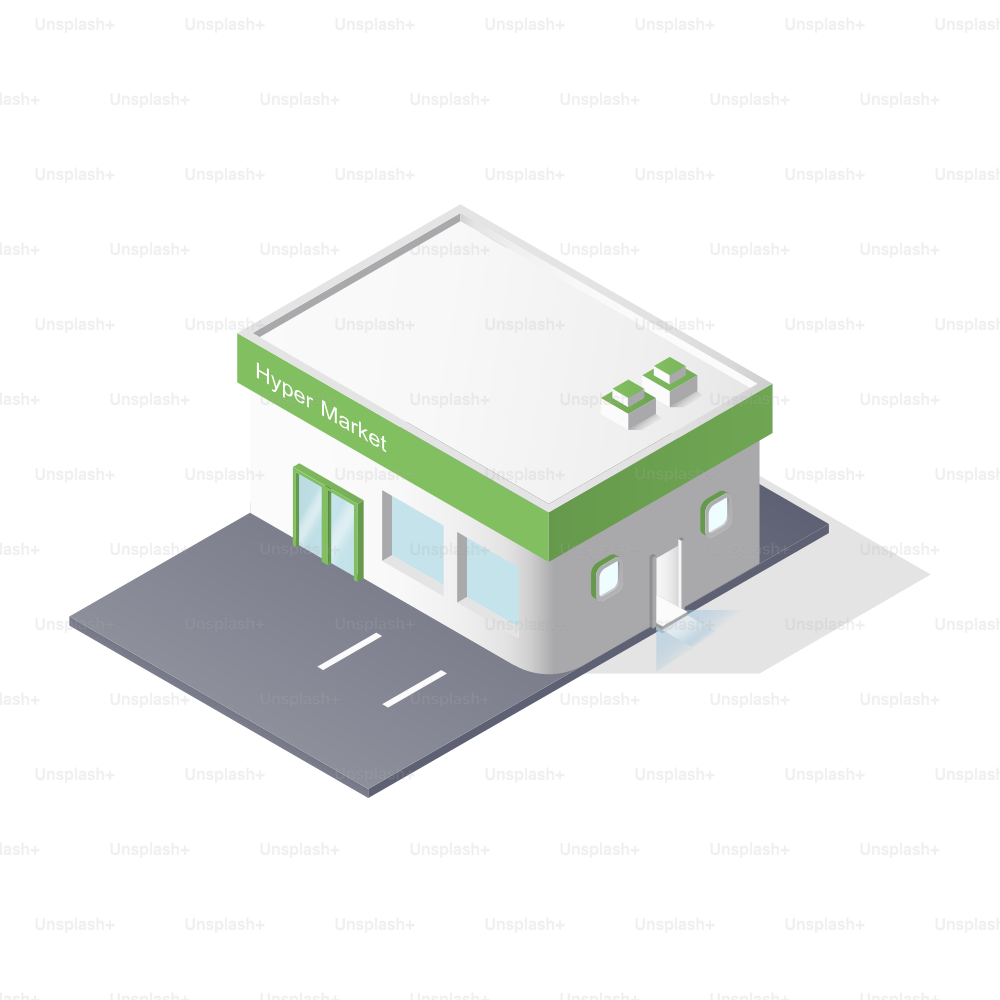 A modern hypermarket building with parking area.