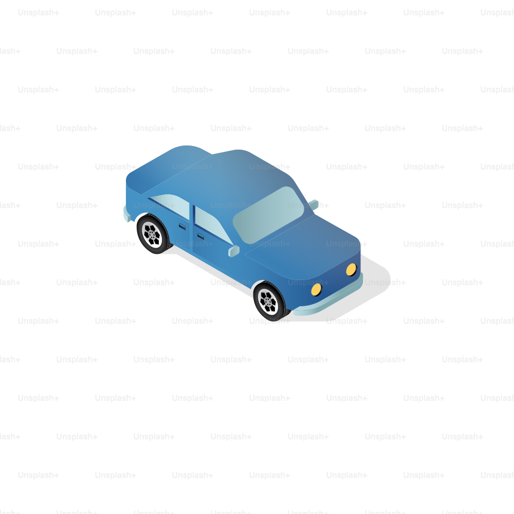 A blue isometric car on a white background.