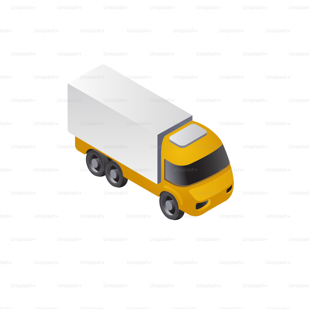Truk kuning dengan kotak kargo putih