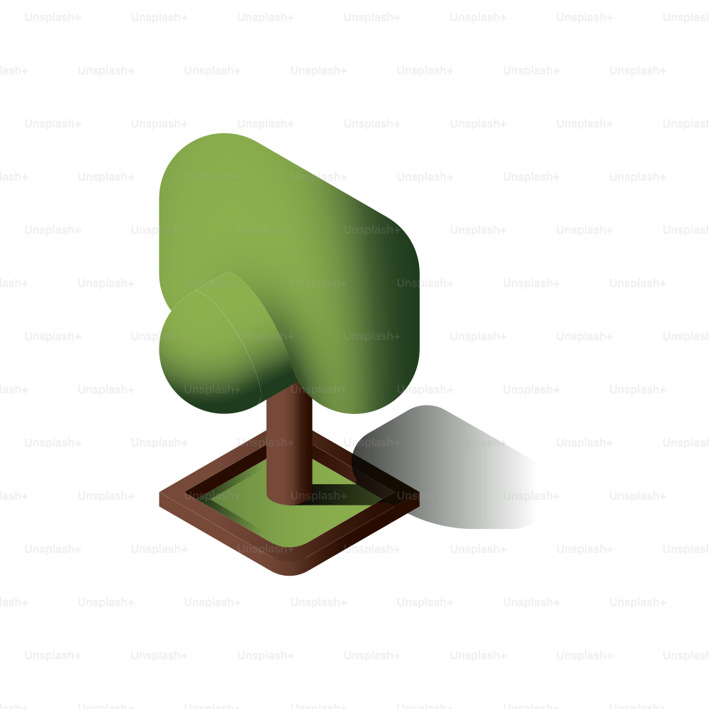 Isometric tree with a shadow on white background