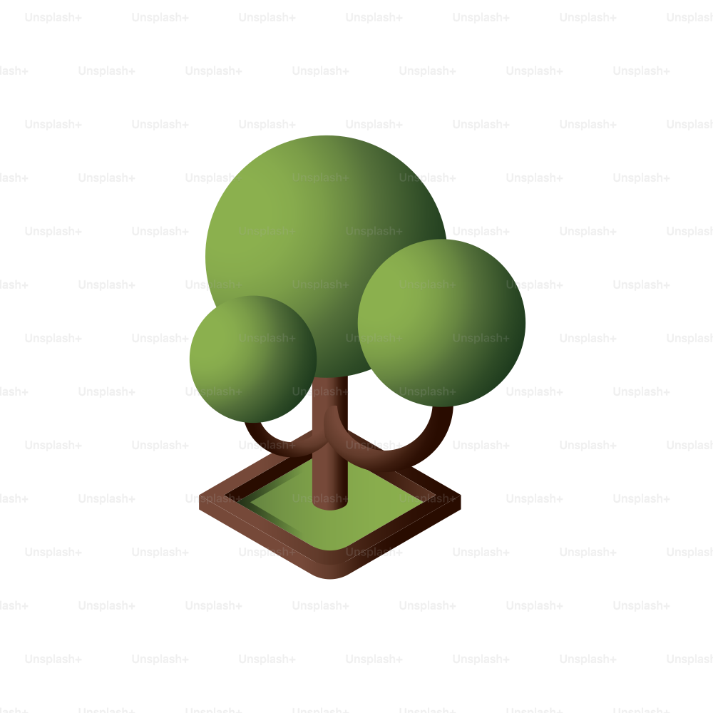 Isometric stylized green tree on white background.