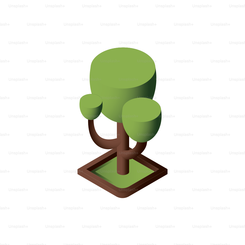 Stylized green tree in a brown square planter.