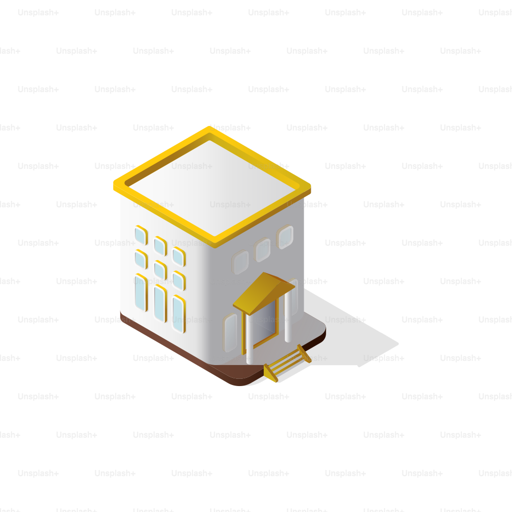 A modern isometric building with yellow accents