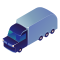 A blue and gray semi-truck with a trailer.