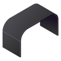 A dark gray curved desk on a white background