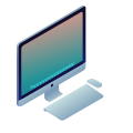 A modern computer monitor with keyboard and mouse.