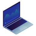 Isometric laptop displaying a blue graph on screen.