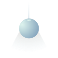 A light blue sphere hanging from a string.