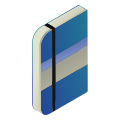 A blue notebook with a black elastic band