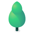 Stylized green tree with a dark trunk.