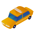A yellow taxi cab with blue windows.