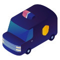 Un fourgon de police bleu foncé avec des feux clignotants.