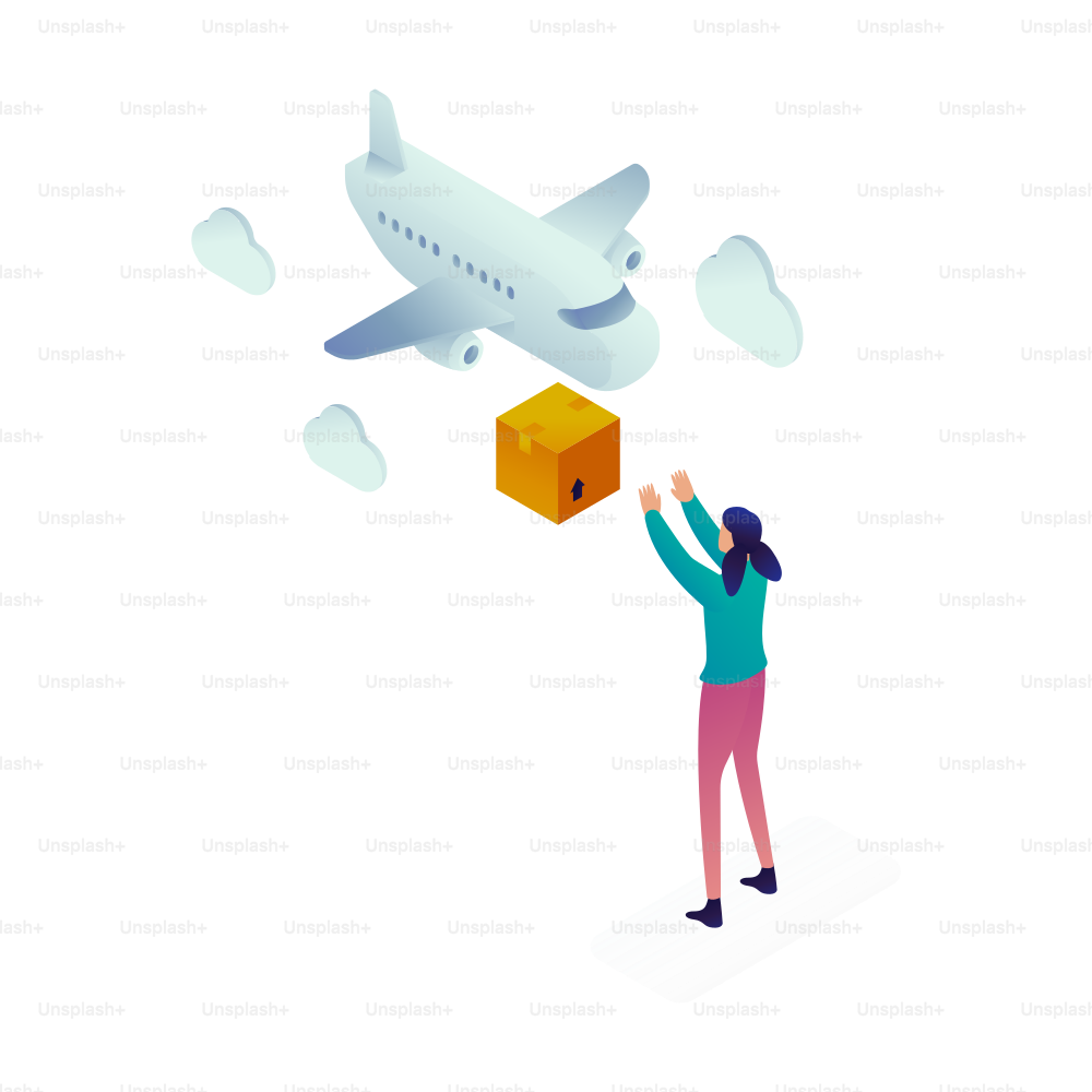 Airplane dropping package to person below