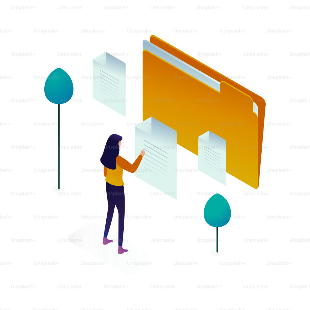 Woman interacting with digital documents and folder.