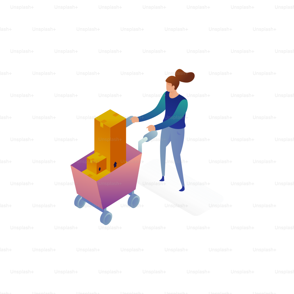 Mujer empujando carrito de la compra con cajas vector – Imagen de Negocio  en Unsplash, image size:3000x3000