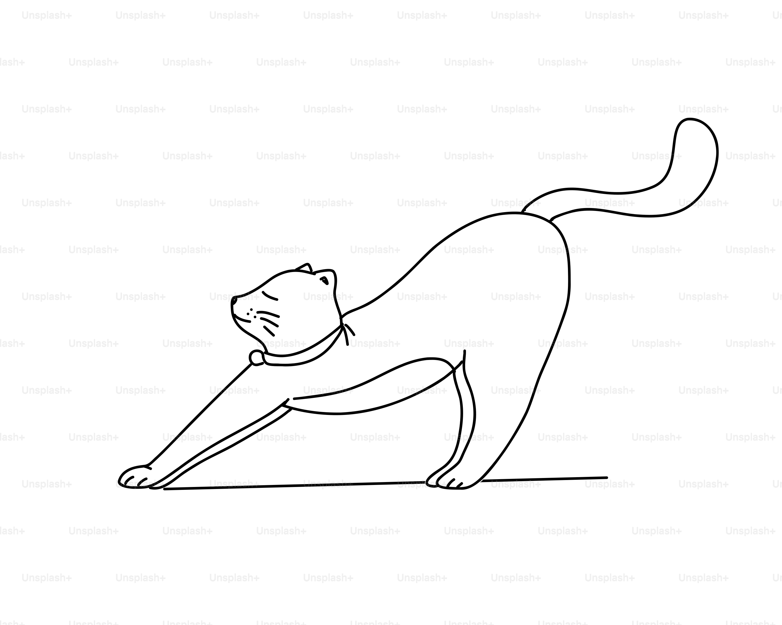 A cat stretching with its eyes closed.