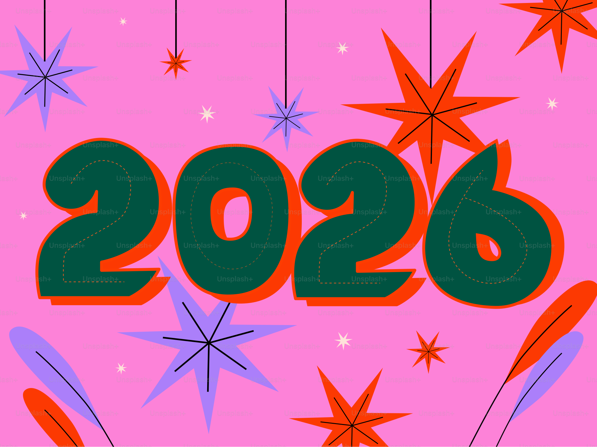 The year 2026 in retro style with stars