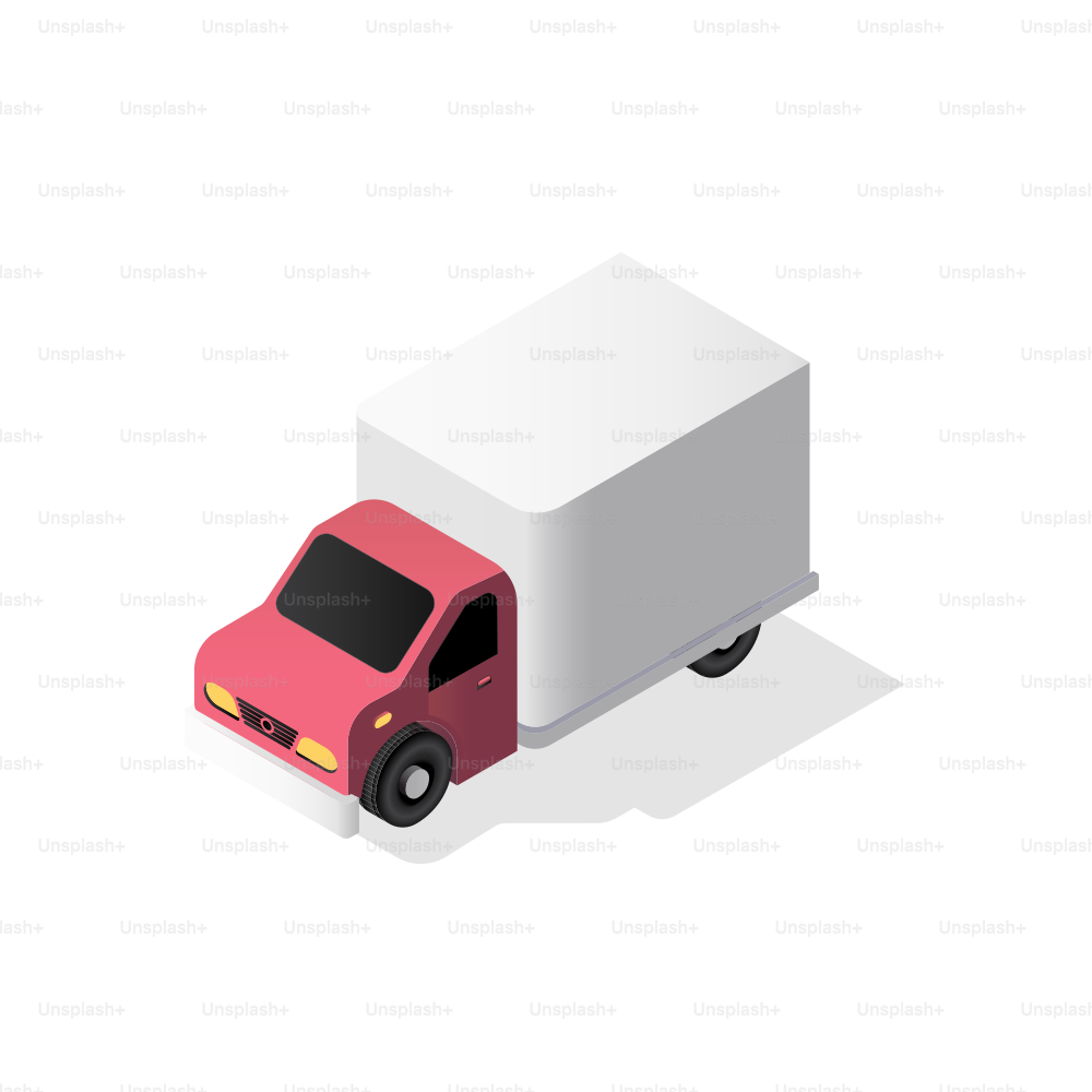 A pink and white delivery truck on white background
