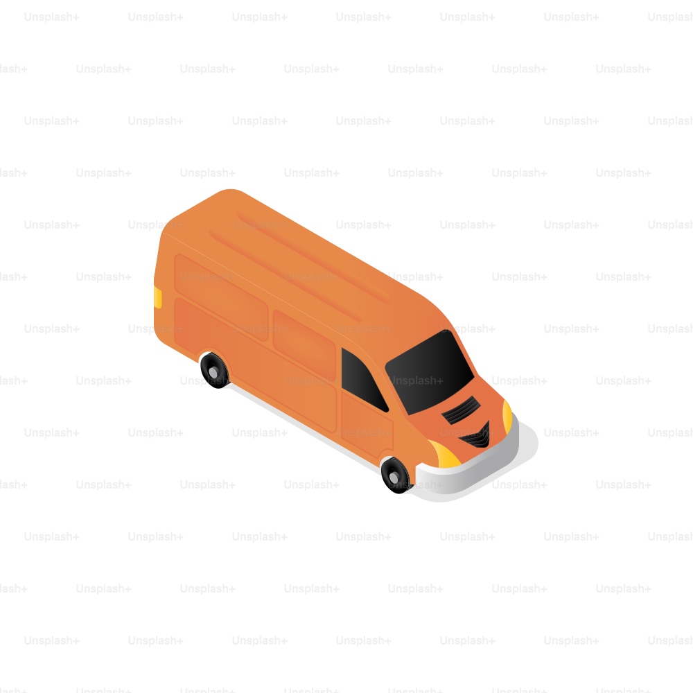 Oranger Lieferwagen mit schwarzen Fenstern und Rädern