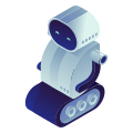 A futuristic robot with treads on a white background.