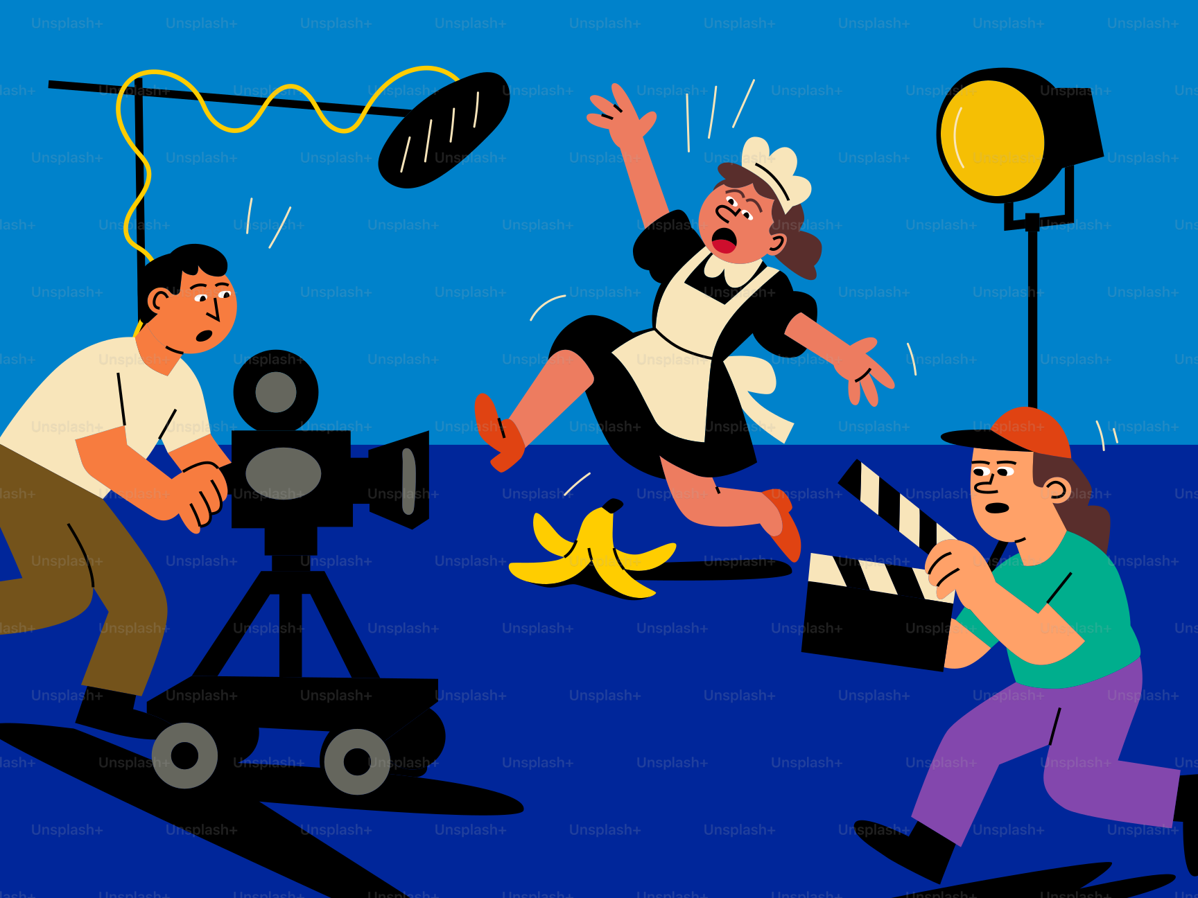 La domestica scivola sulla buccia di banana sul set cinematografico