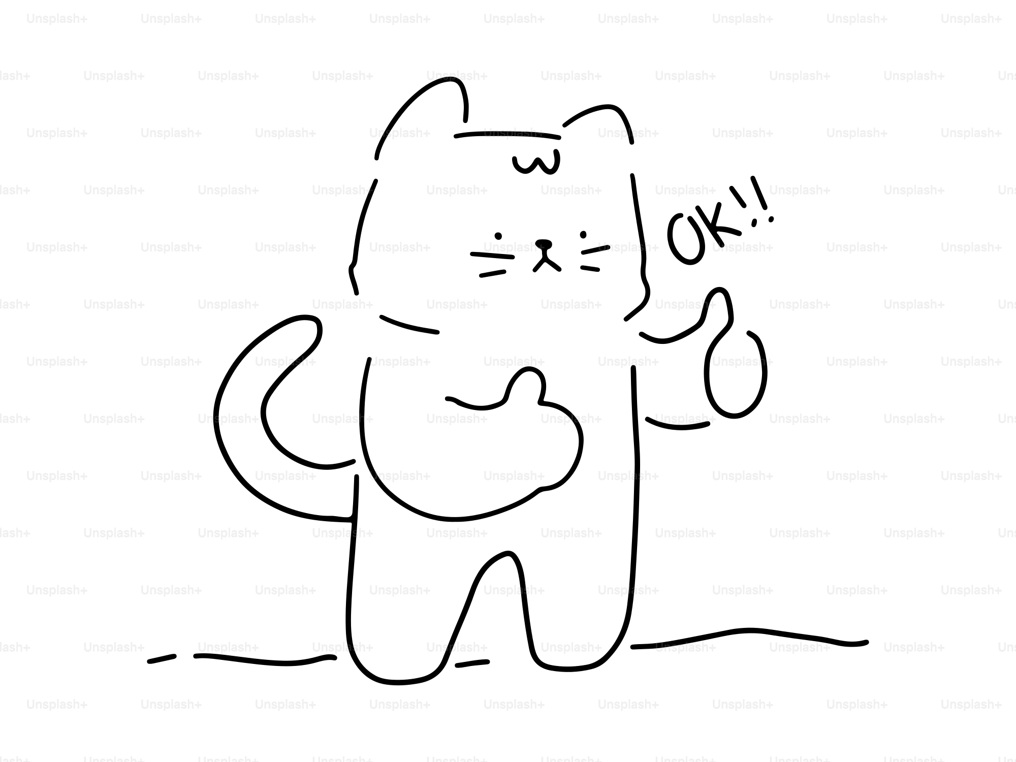 A simple line drawing of a cat giving thumbs up.