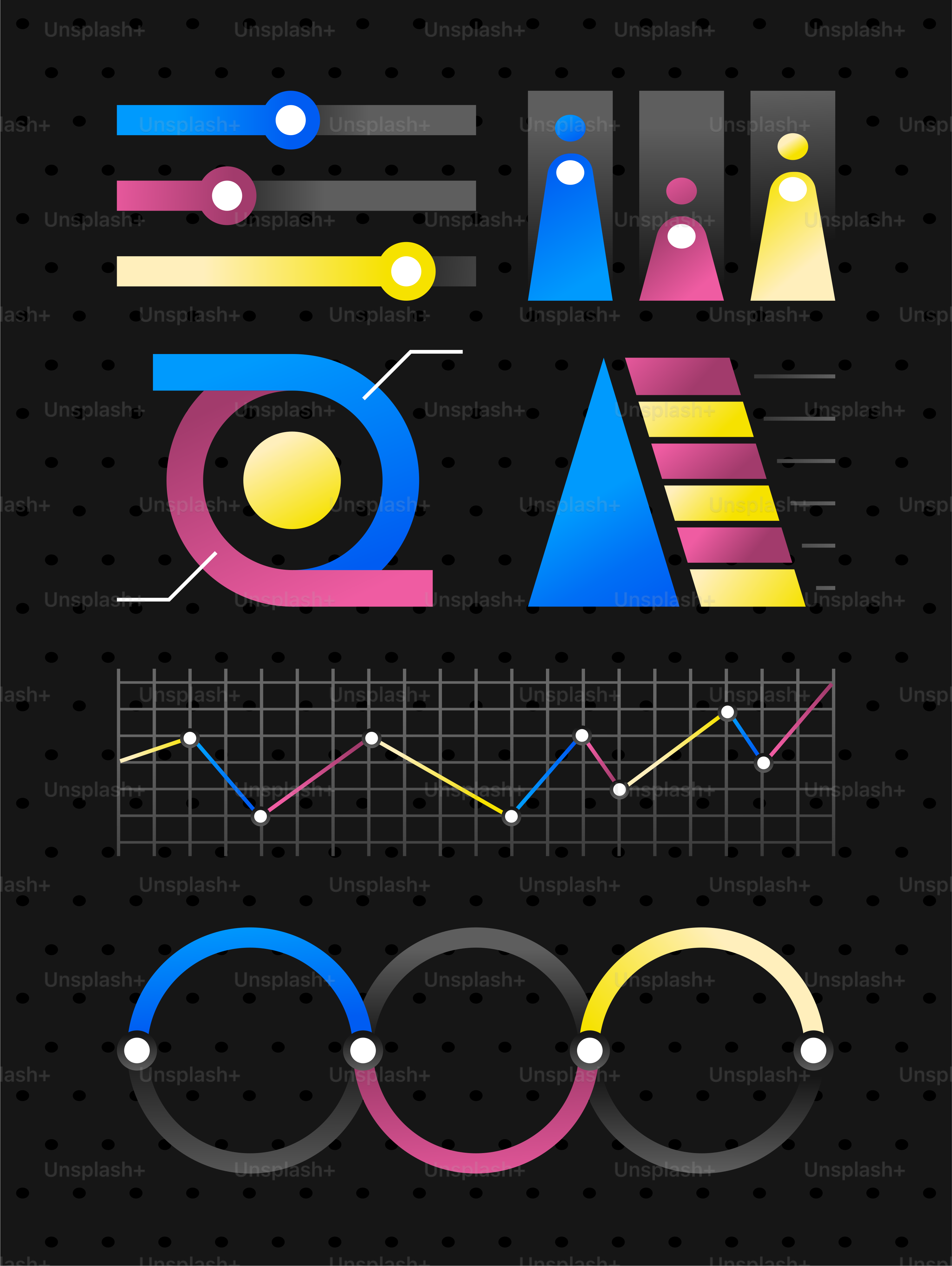 Collection of colorful abstract data visualizations and infographic elements