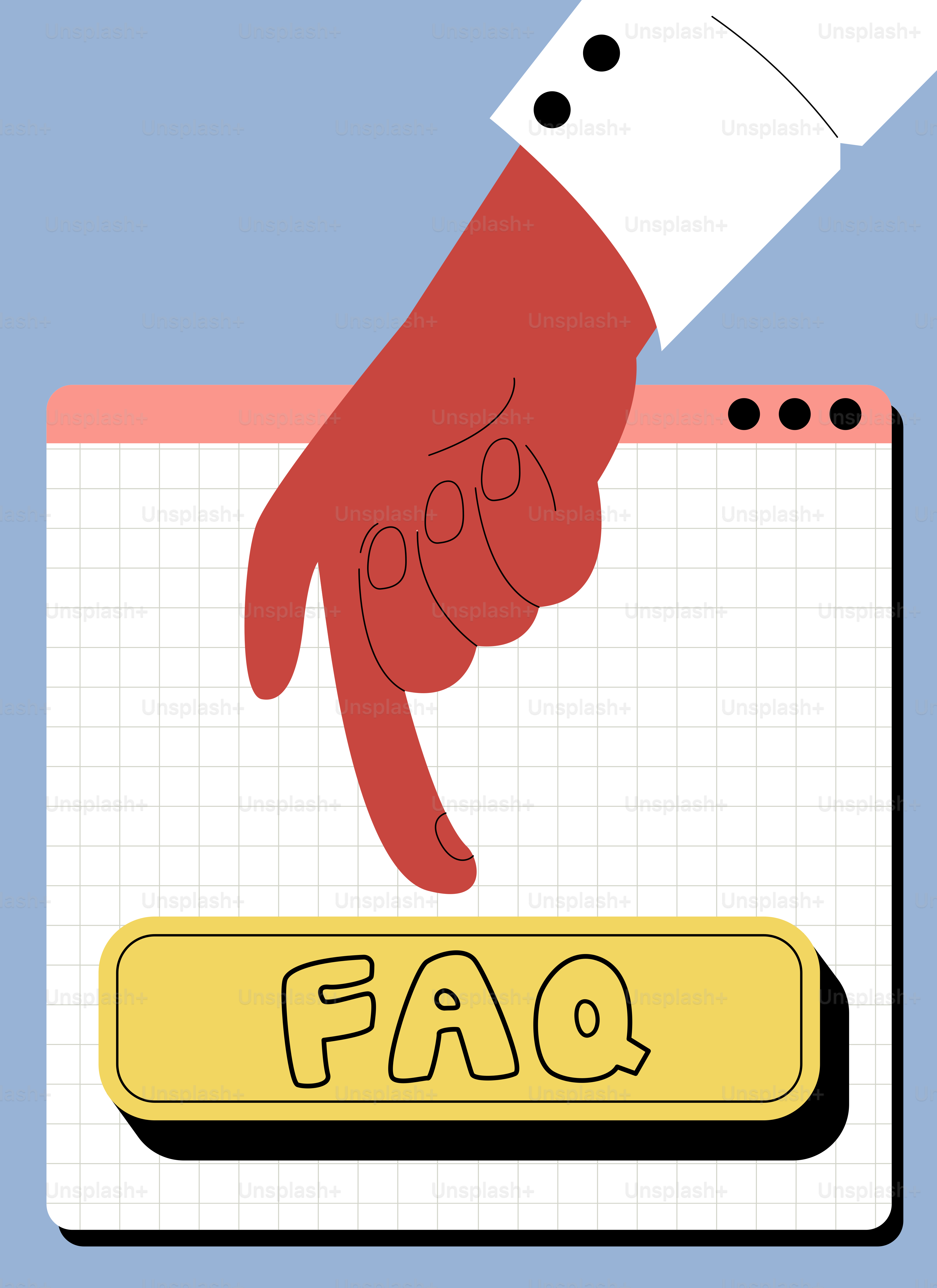 Hand pointing at faq button on screen