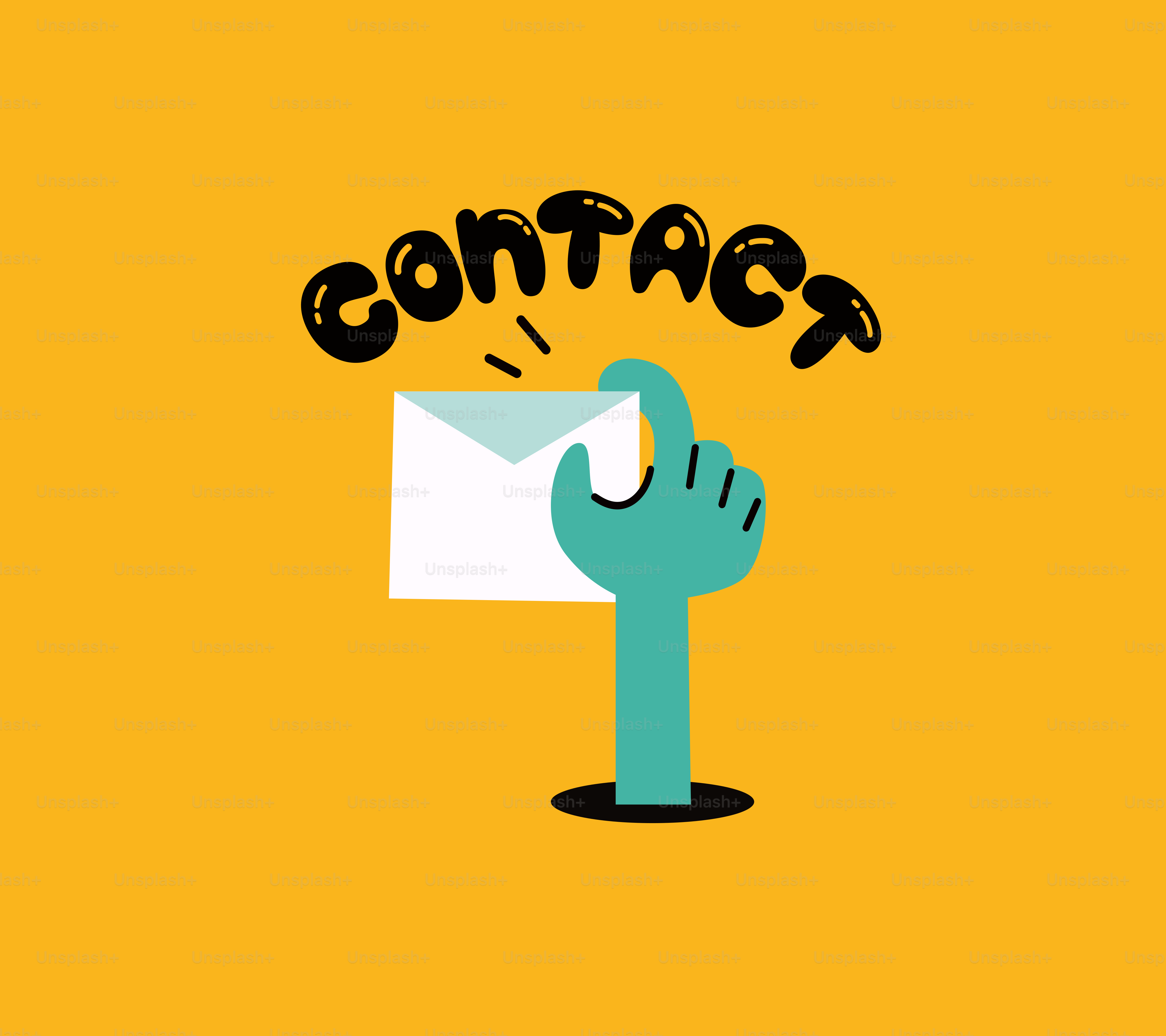 Hand holding envelope with contact text