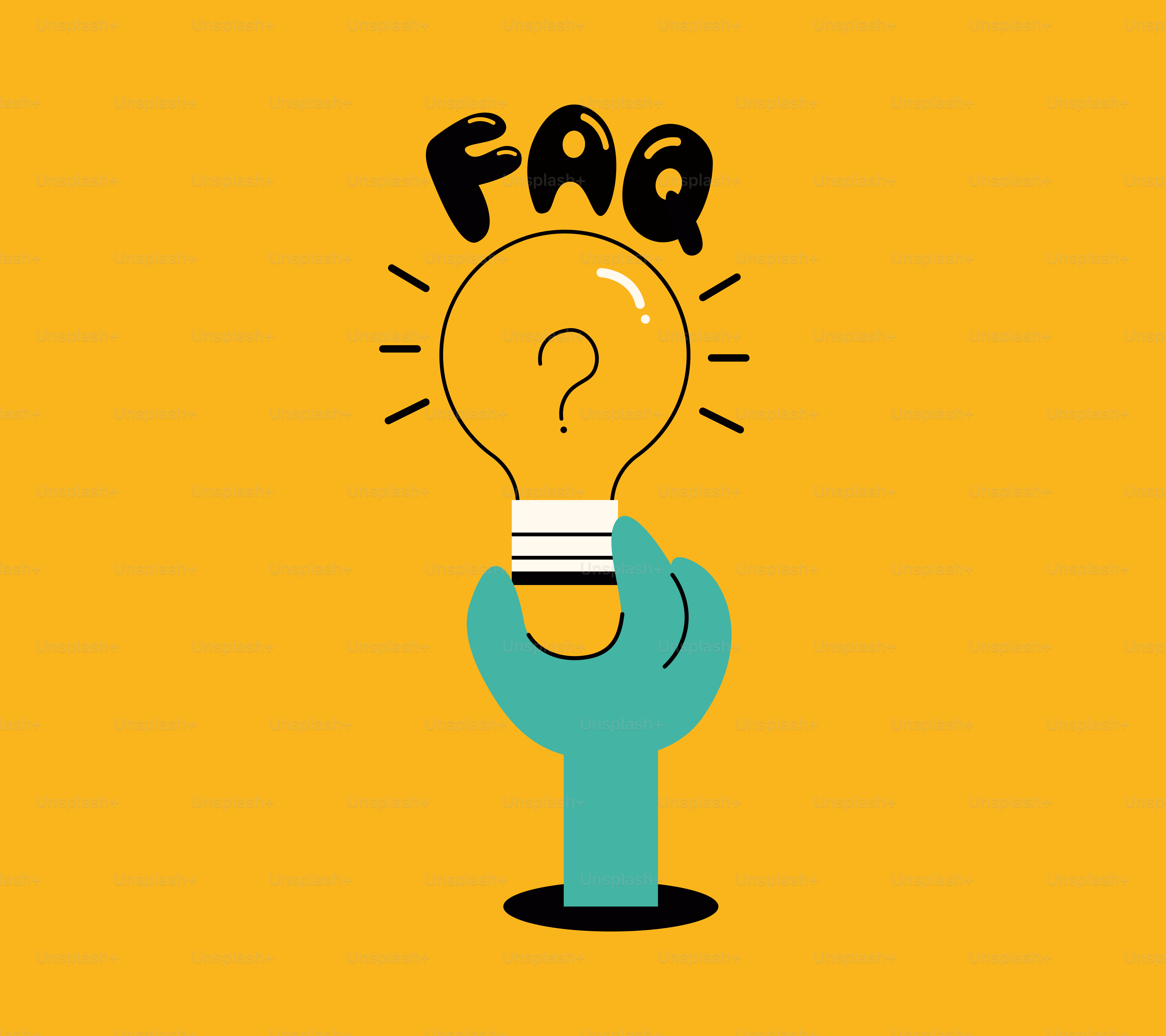 Hand holding a lightbulb with faq and question mark.