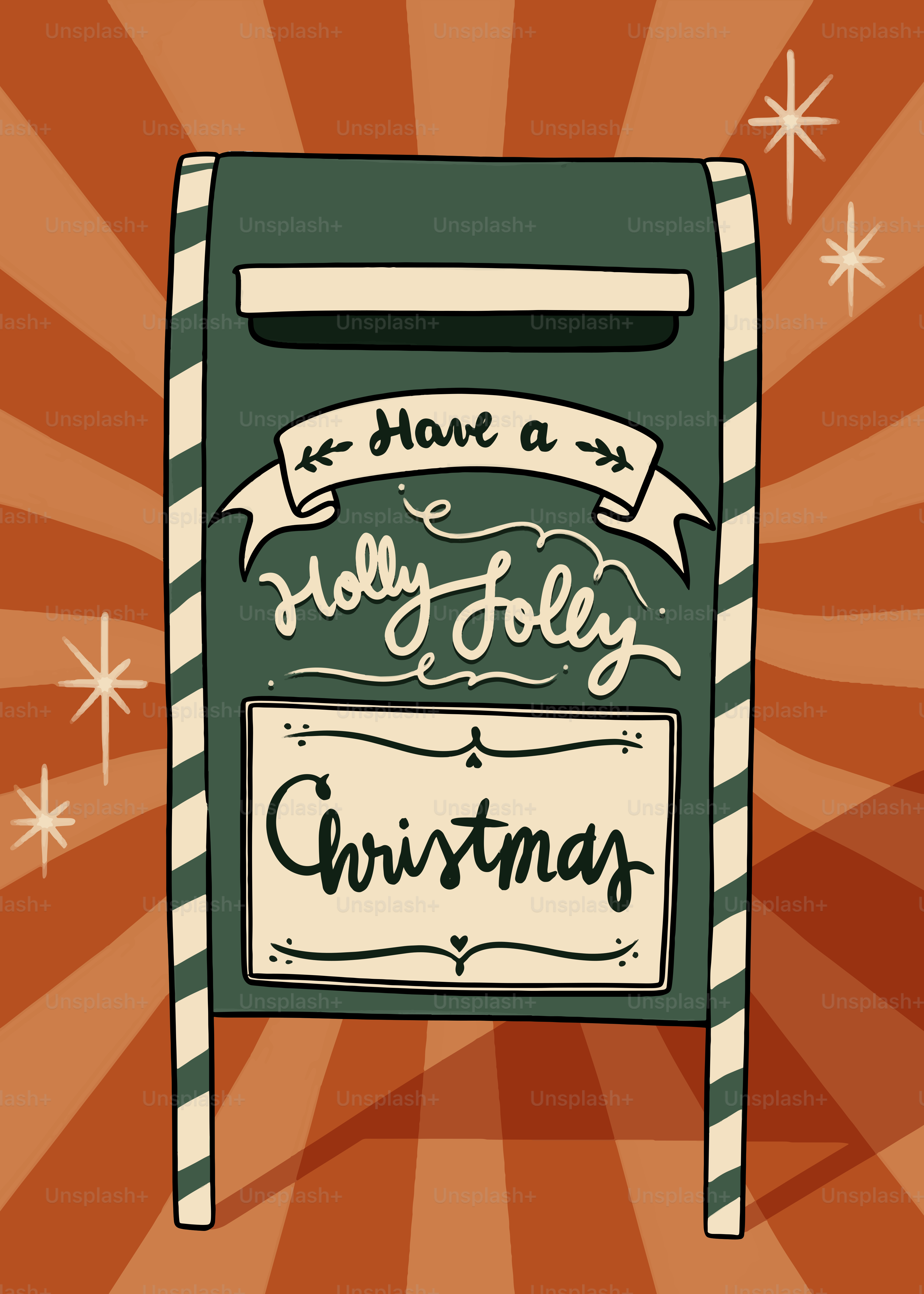 Green mailbox with "have a holly jolly christmas" text.