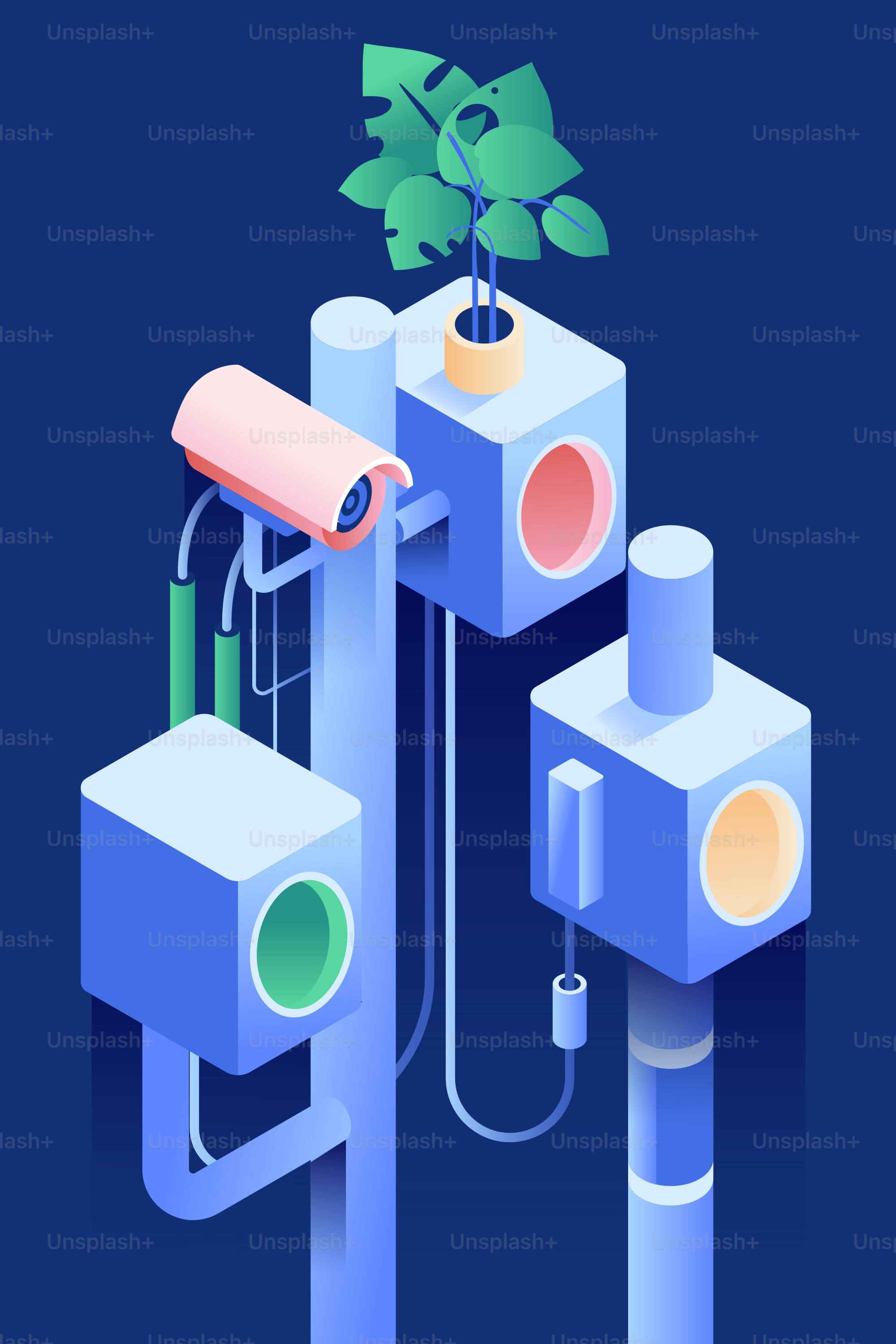 Isometric security cameras and abstract structures