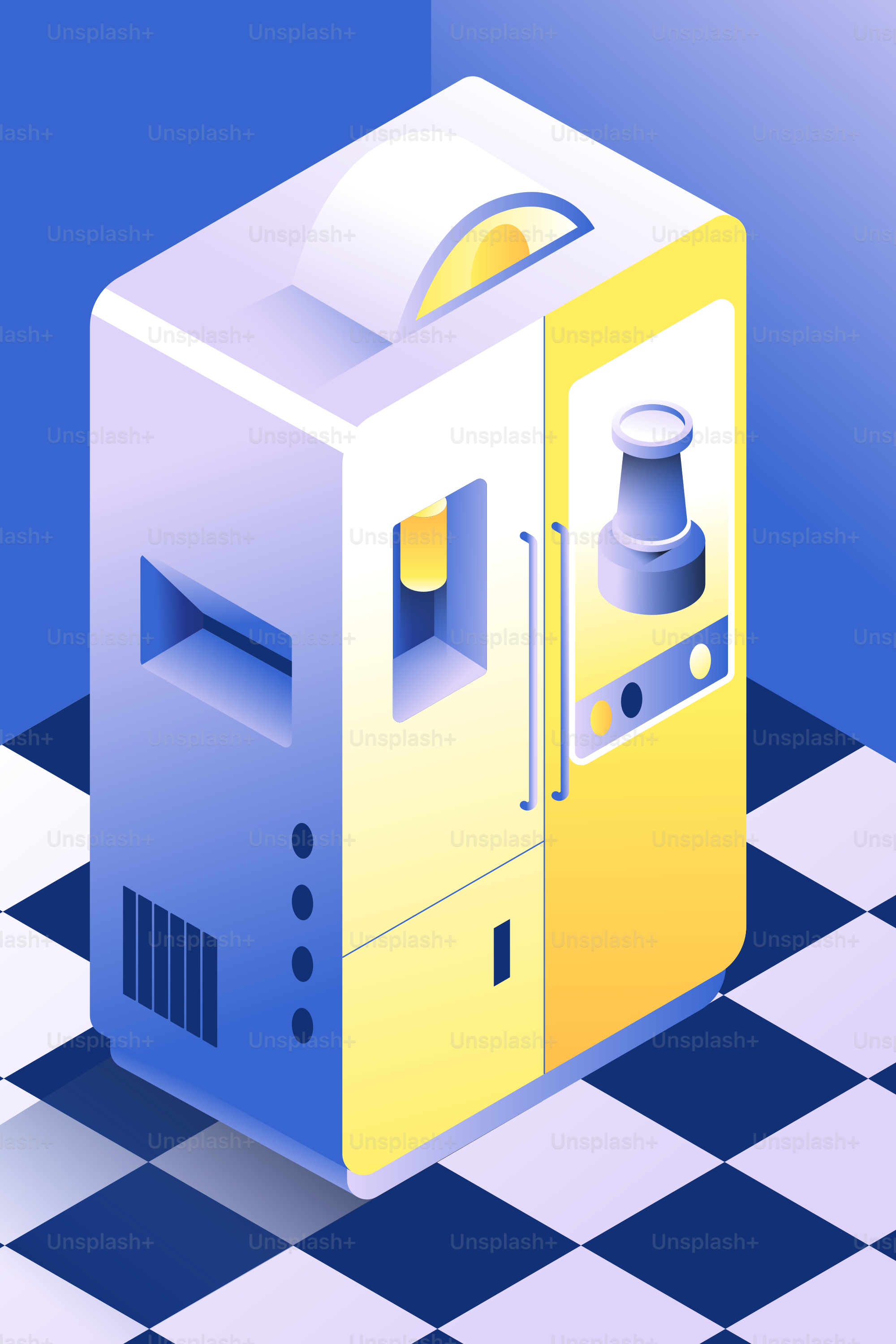 Modern refrigerator with yellow and white accents.