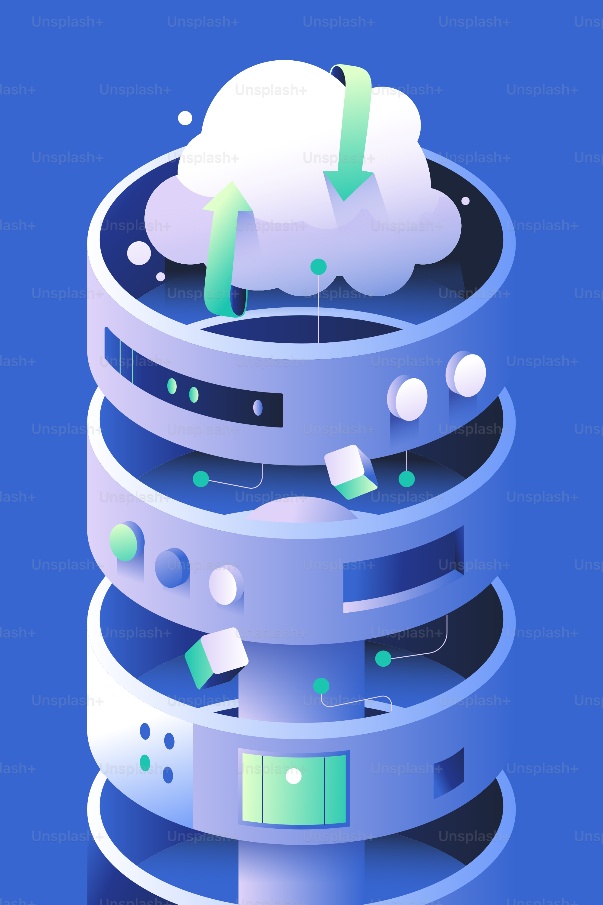 Cloud-Computing-Server mit Datenübertragungspfeilen