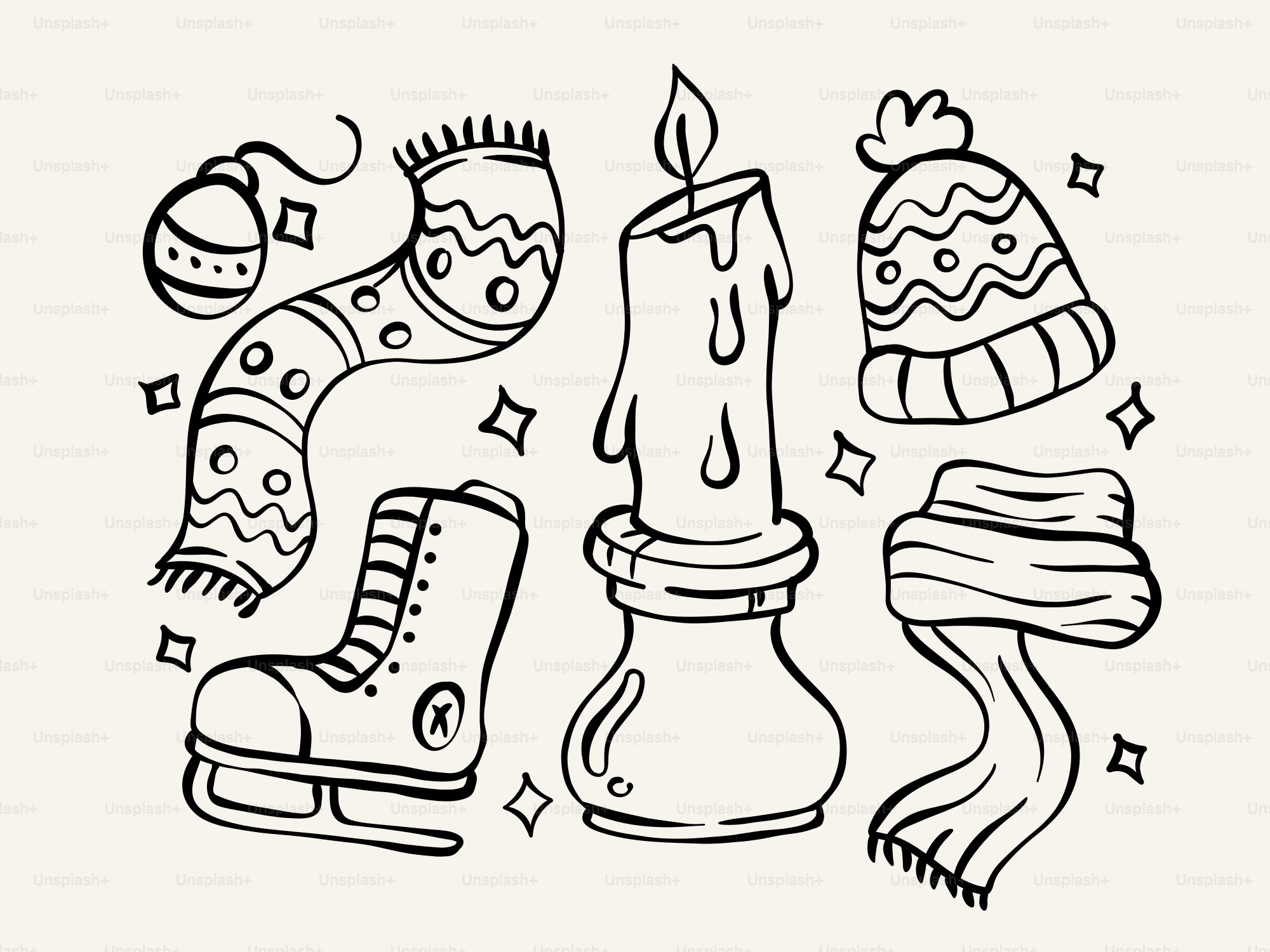Winter accessories and candle sketch