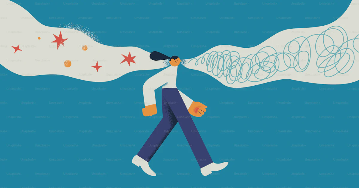 Streamlined Thoughts Image Person walking with clear thoughts and tangled thoughts. vector ...