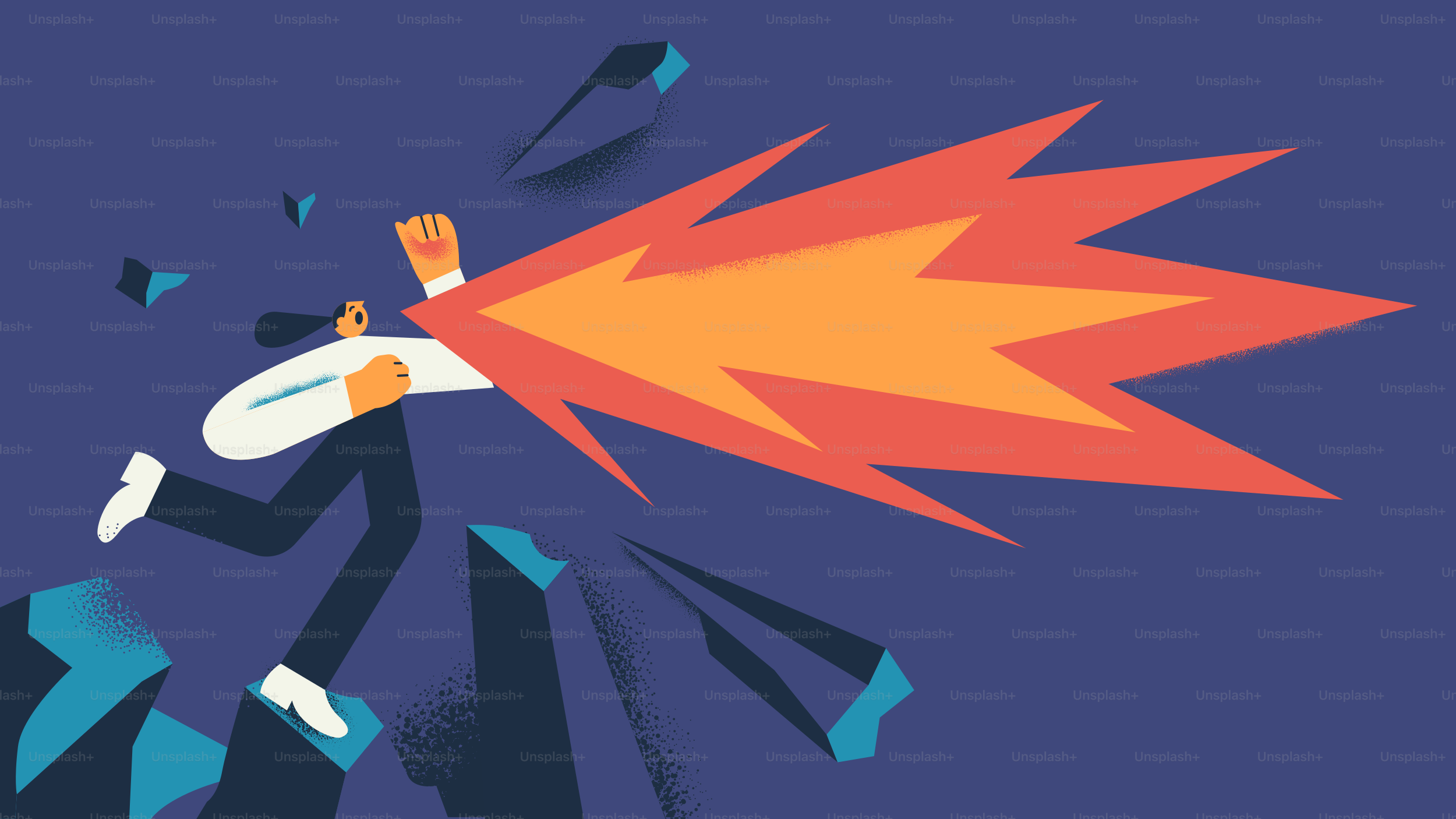 Person, die Feuer speit, Hindernisse durchbricht.