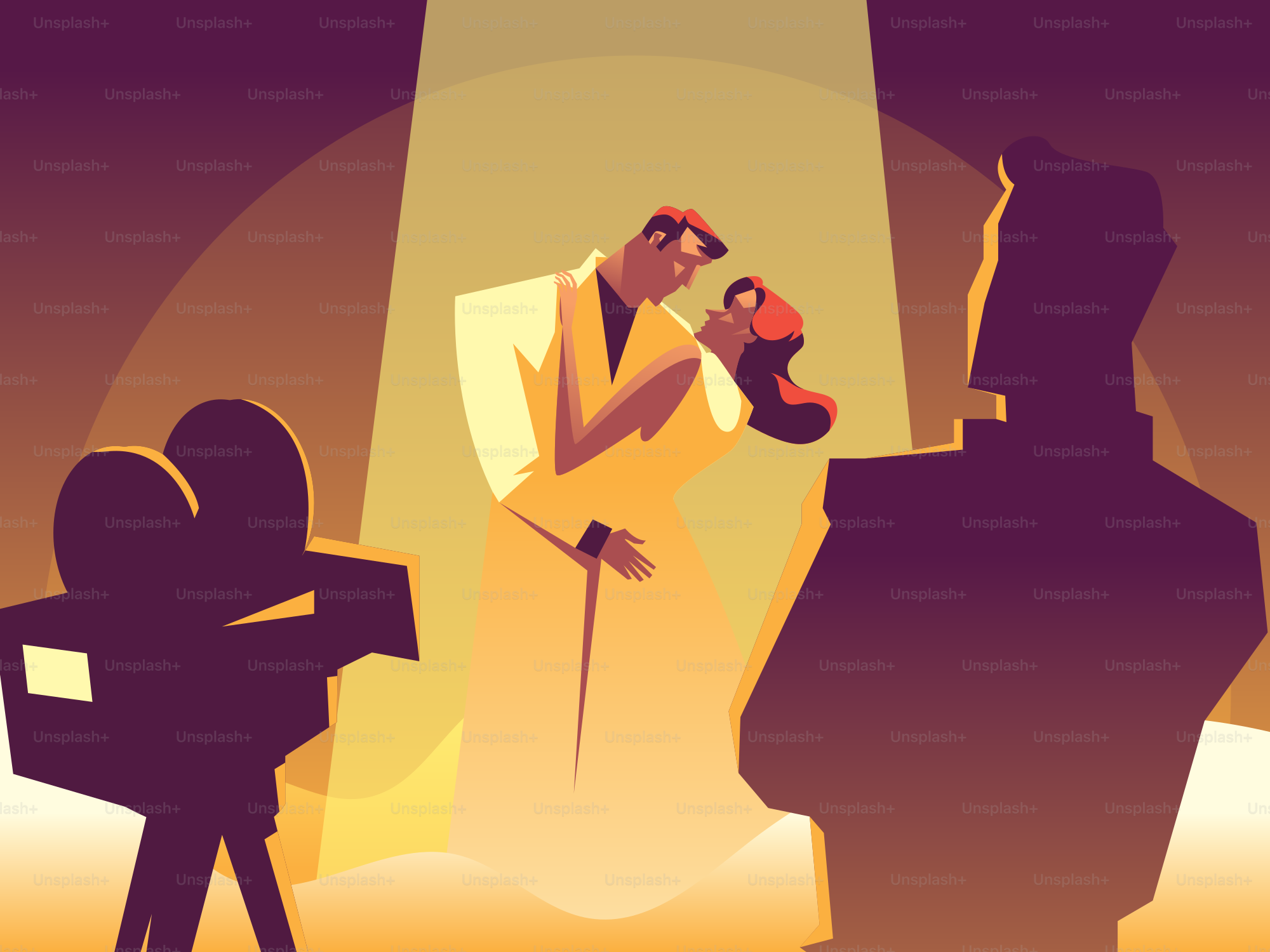 Uomo che tiene un trofeo sotto i riflettori con una telecamera.