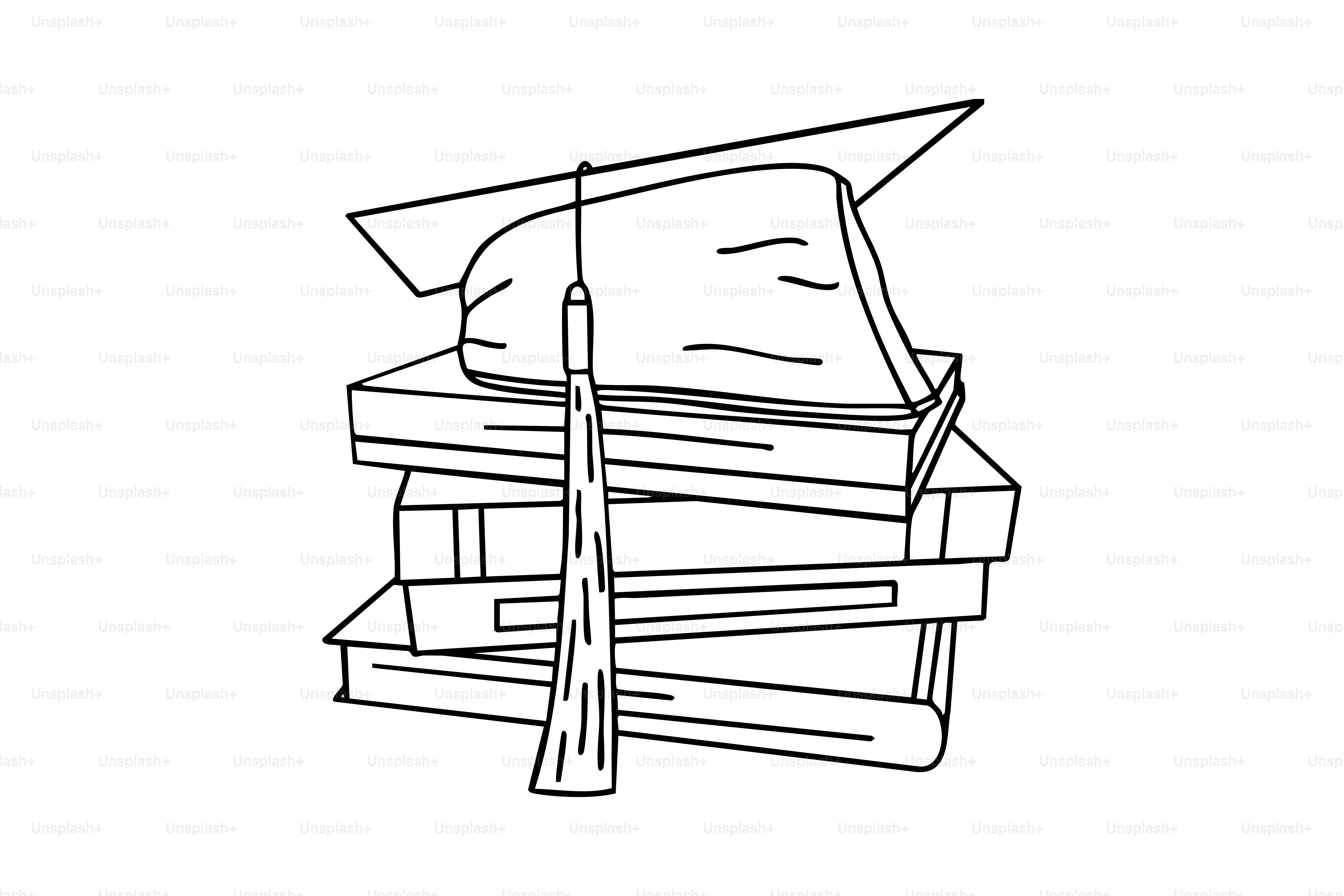 Stack of books with graduation cap on top