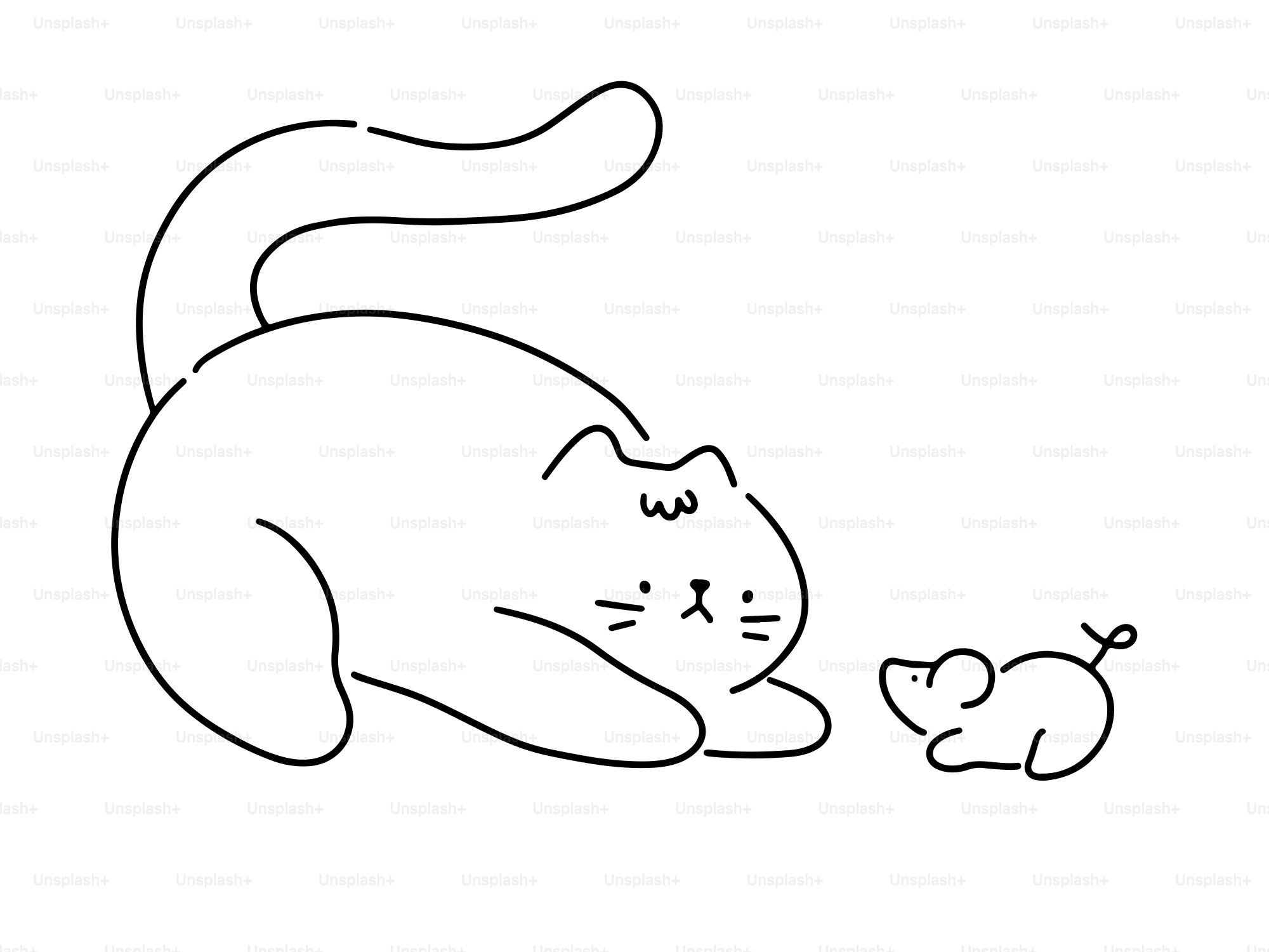 A simple line drawing of a cat and a mouse.