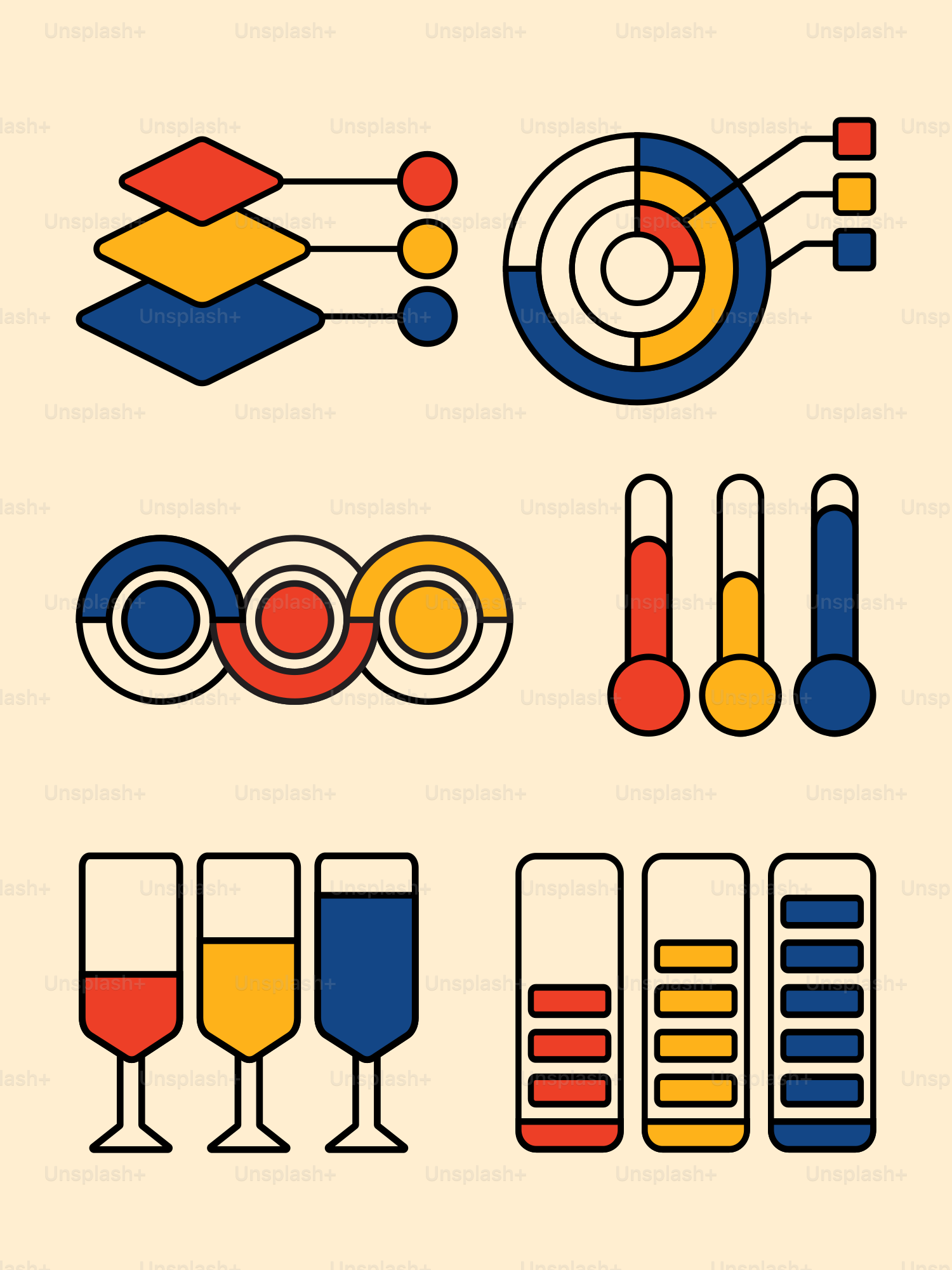 Colorful infographic elements on a cream background
