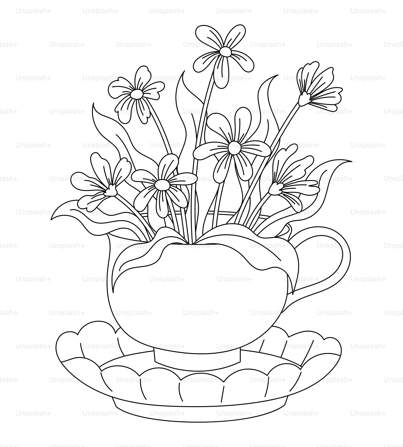 Un dibujo a línea de flores en una tetera. vector – Imagen de Flor en  Unsplash, image size:3000x3323