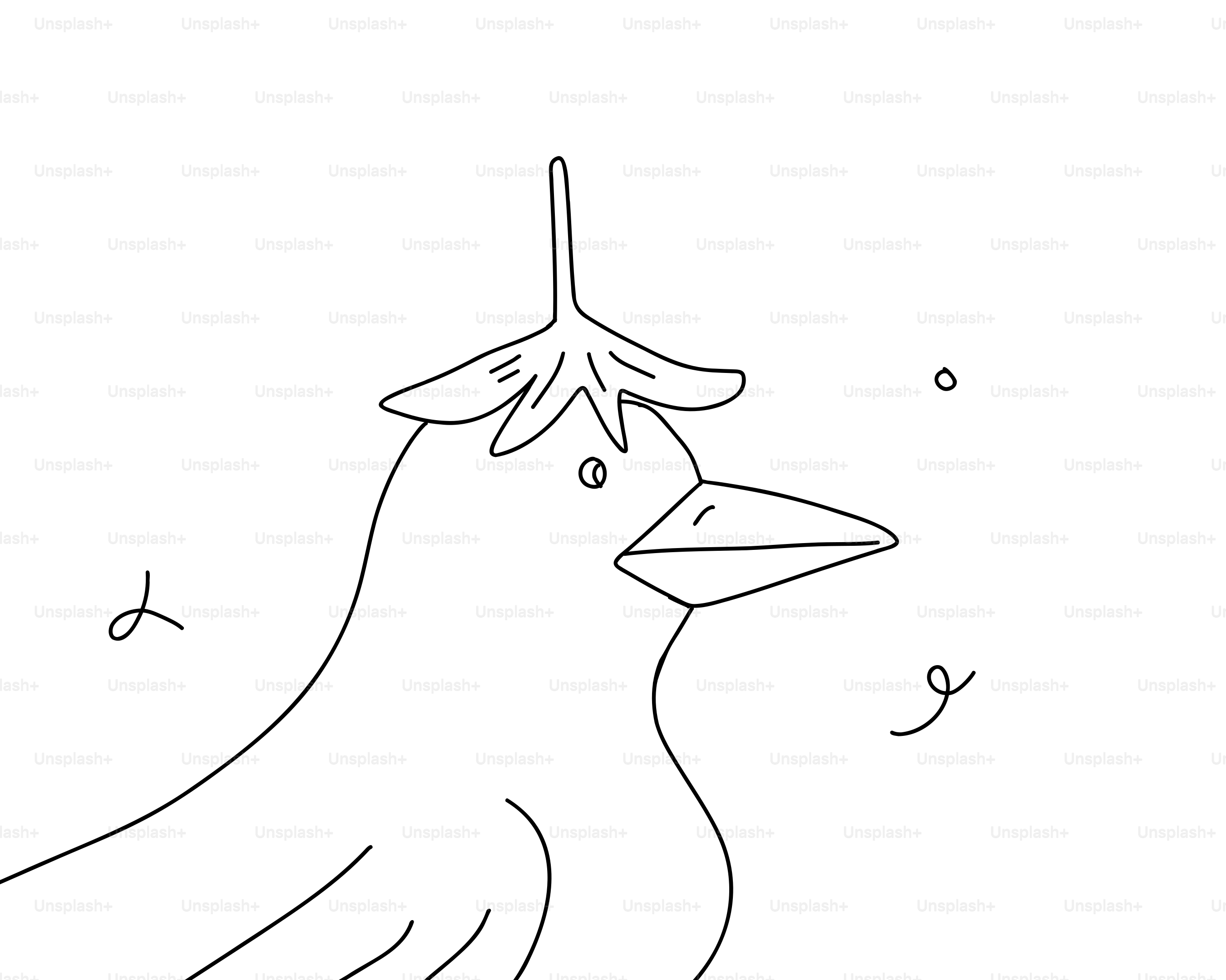 A simple line drawing of a bird wearing a flower.