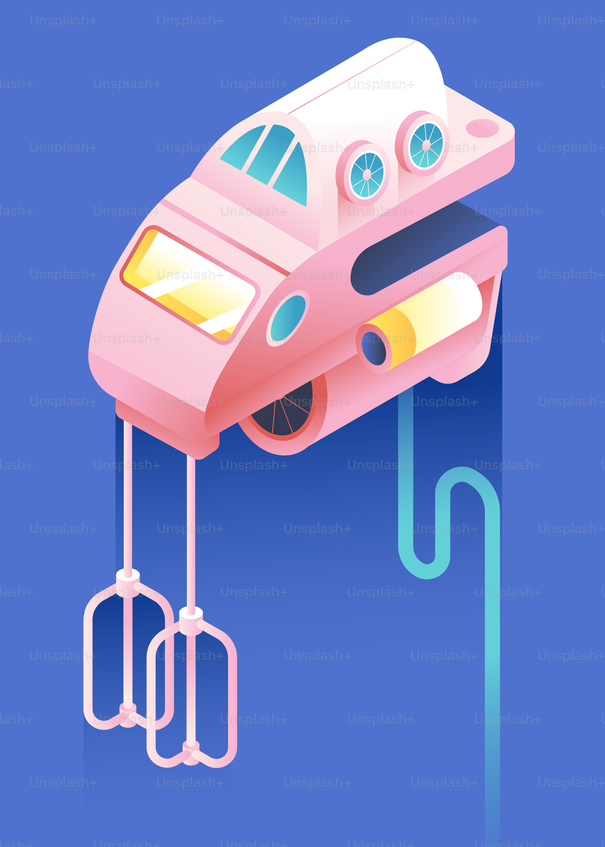 Batteur à main rétro rose sur fond bleu