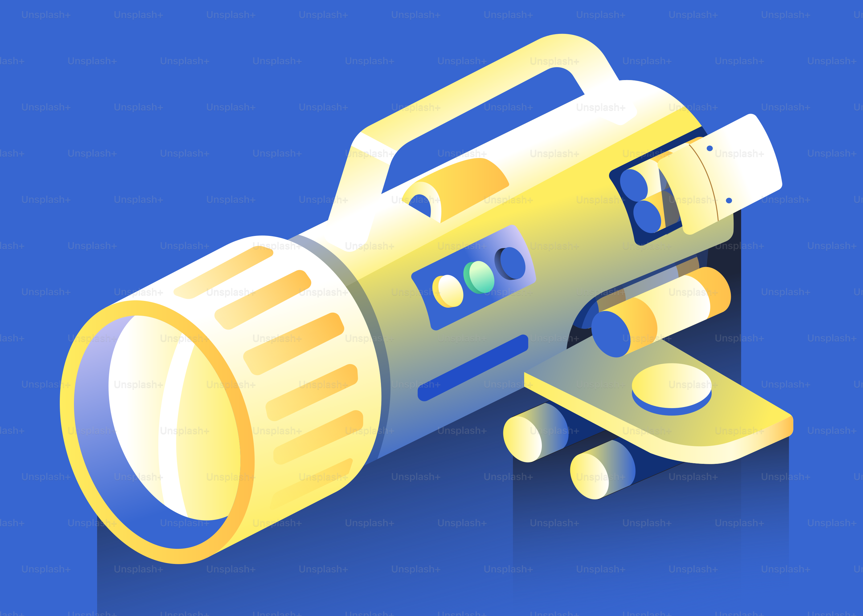 A stylized flashlight on a blue background